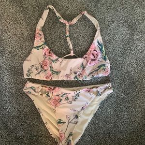 tan floral bathing suit